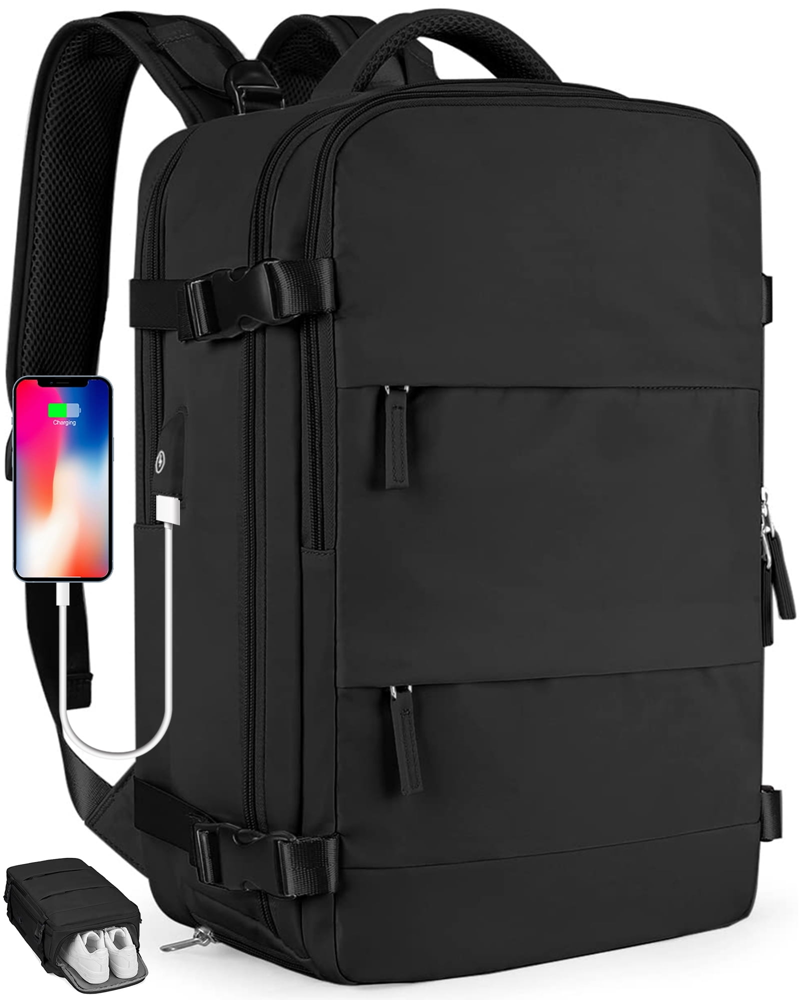 DAKIMOE Large Travel Backpack for Women Men Laptop Bag Airline Approved Carry On Backpacks Waterproof Anti Theft Gym Bags Hiking Flight Approved Luggage Casual Daypack, Large, Black